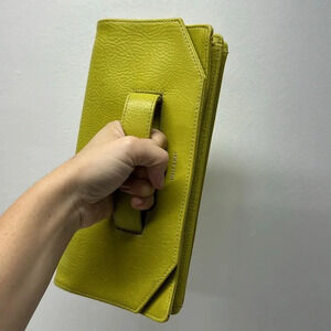 Matt & Nat + Abiko Fold Over Clutch Grab Handle Faux Leather Anthro Yellow Green